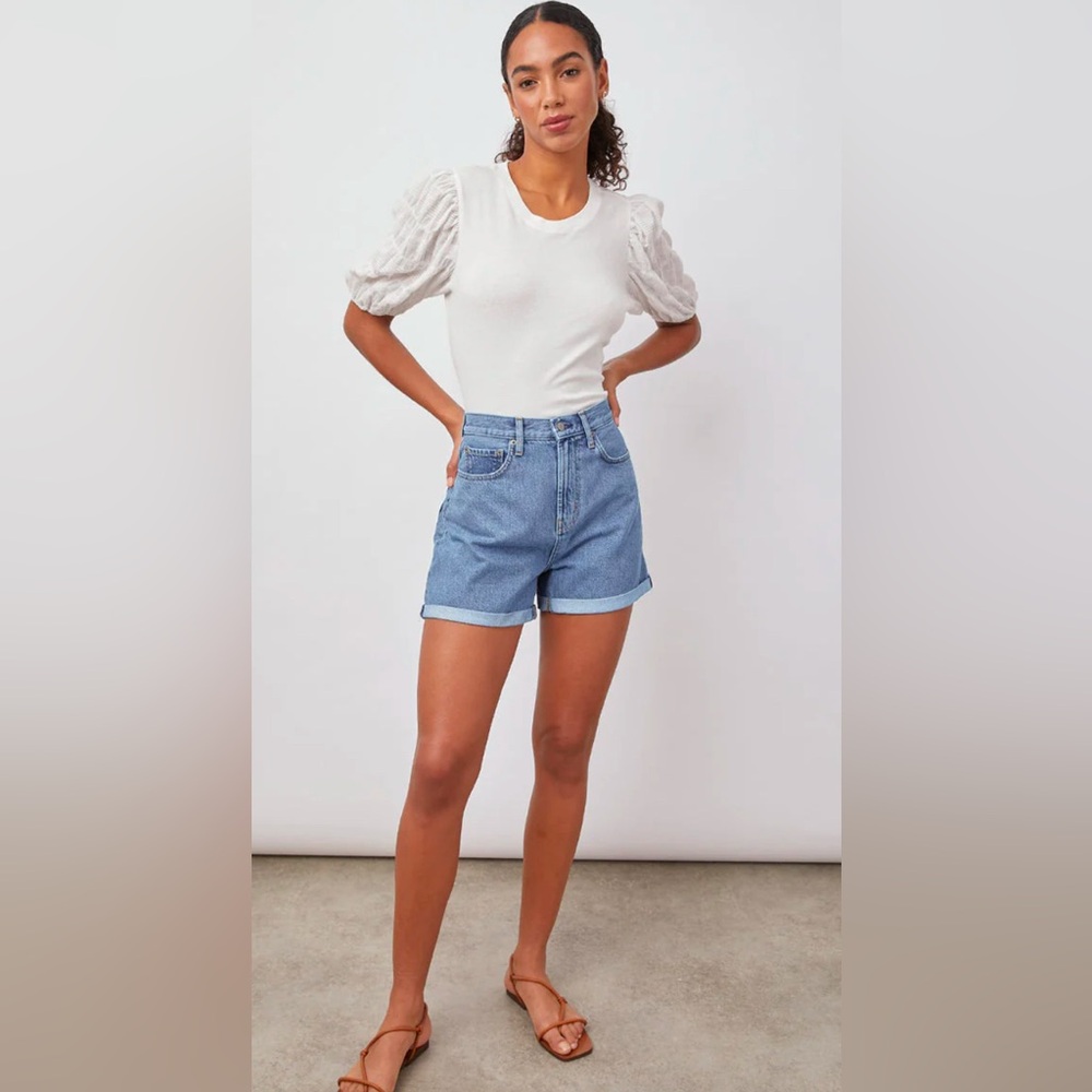 New Rails White Lisa Puff Sleeve Ruched T-Shirt XS White